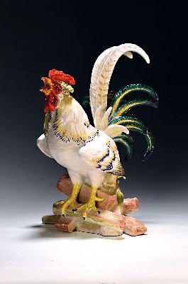 Image 26969252 - Große Porzellanfigur, Meissen, um 1900, Entwurf J.J. Kaendler 1741, Haushahn auf ...