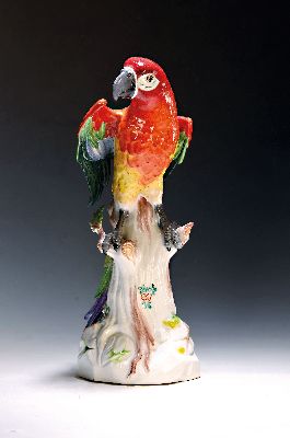 Image Große Porzellanfigur, Meissen, um 1890, Papagei auf Baumstumpf, nach einem Entwurf ...