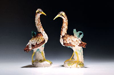 Image 26969288 - Paar große Porzellanfiguren, Meissen, 20. Jh., Rohrdommeln mit Schilf, bunt ...