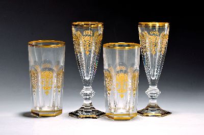 Image 26969294 - 8 Bechergläser und 5 Sektgläser, Baccarat France, farbloses Kristallglas ...