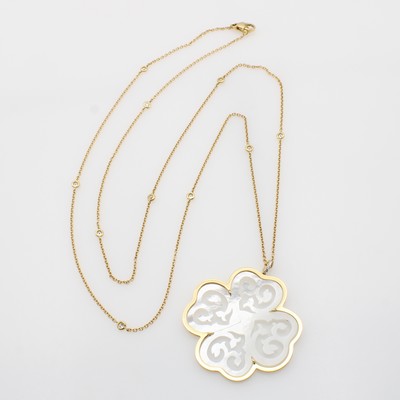 26969394a - Anhänger ´Kleeblatt´ mit Perlmutt und Brillanten, RG 750/000, fein geschnitztes ...