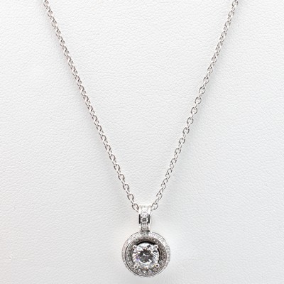 Image 26969410 - Anhänger mit Brillanten an Kette, WG 750/000, mittig gef. Brill. ca. 0.71 ct feines ...