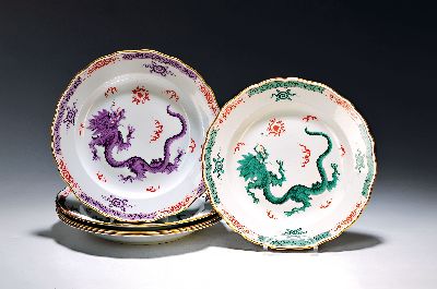 Image 26969414 - 5 flache Teller, Meissen, um 1924-33, Pfeifferzeit, 1. Wahl, bunt bemalt im Dekor ...