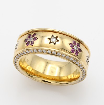 26969440a - Massiver Ring mit Brillanten und Saphiren, GG 750/000, 108 Brill. zus. ca. 0.80 ct ...