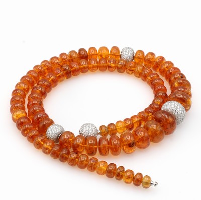 26969441a - Exklusives Collier mit Mandaringranaten und Brillanten, WG 750/000, linsenförm. ...