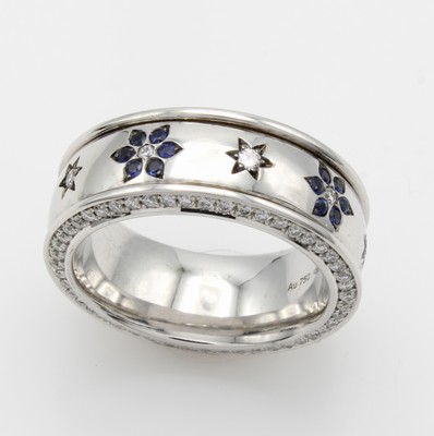 26969450a - Massiver Ring mit Brillanten und Saphiren, WG 750/000, 108 Brill. zus. ca. 0.80 ct ...