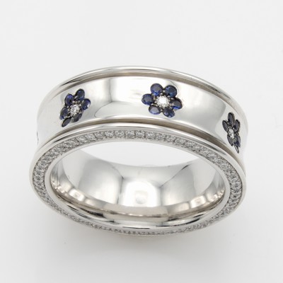 26969452a - Massiver Ring mit Saphiren und Brillanten, WG 750/000, 133 Brill. zus. ca. 0.63 ct an ...