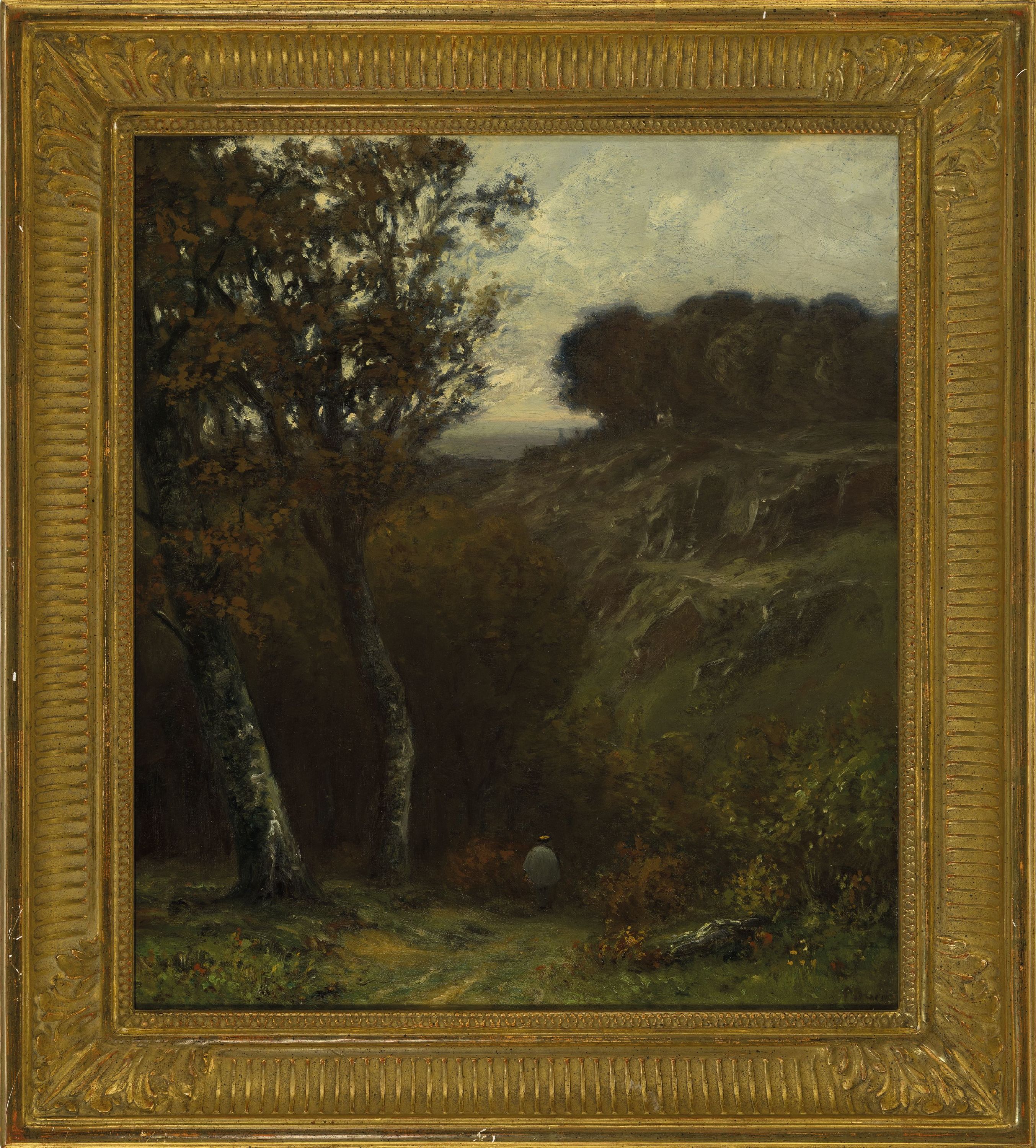 Detail k: Karl Peter Burnitz, 1824 Kronberg-1886 Frankfurt am Main, Landschaft mit Wanderer im Taunus, Öl/Lwd, rest., doubl., rechts unten sign., ca. 40x35cm, ...