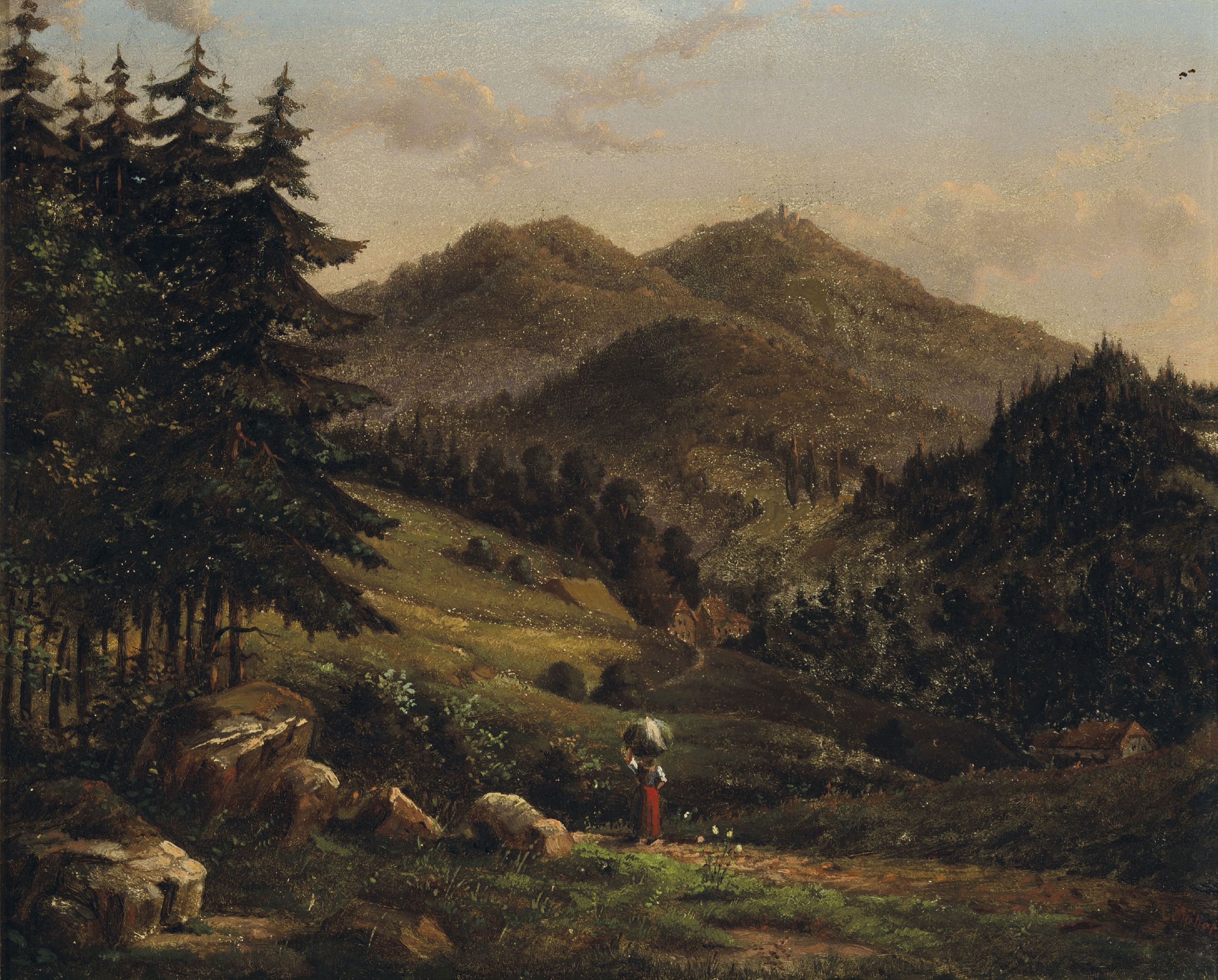 Image 26969522 - L. Müller, wohl Maler der Kronberger Schule, um 1880-90, Landschaft im Taunus mit ...