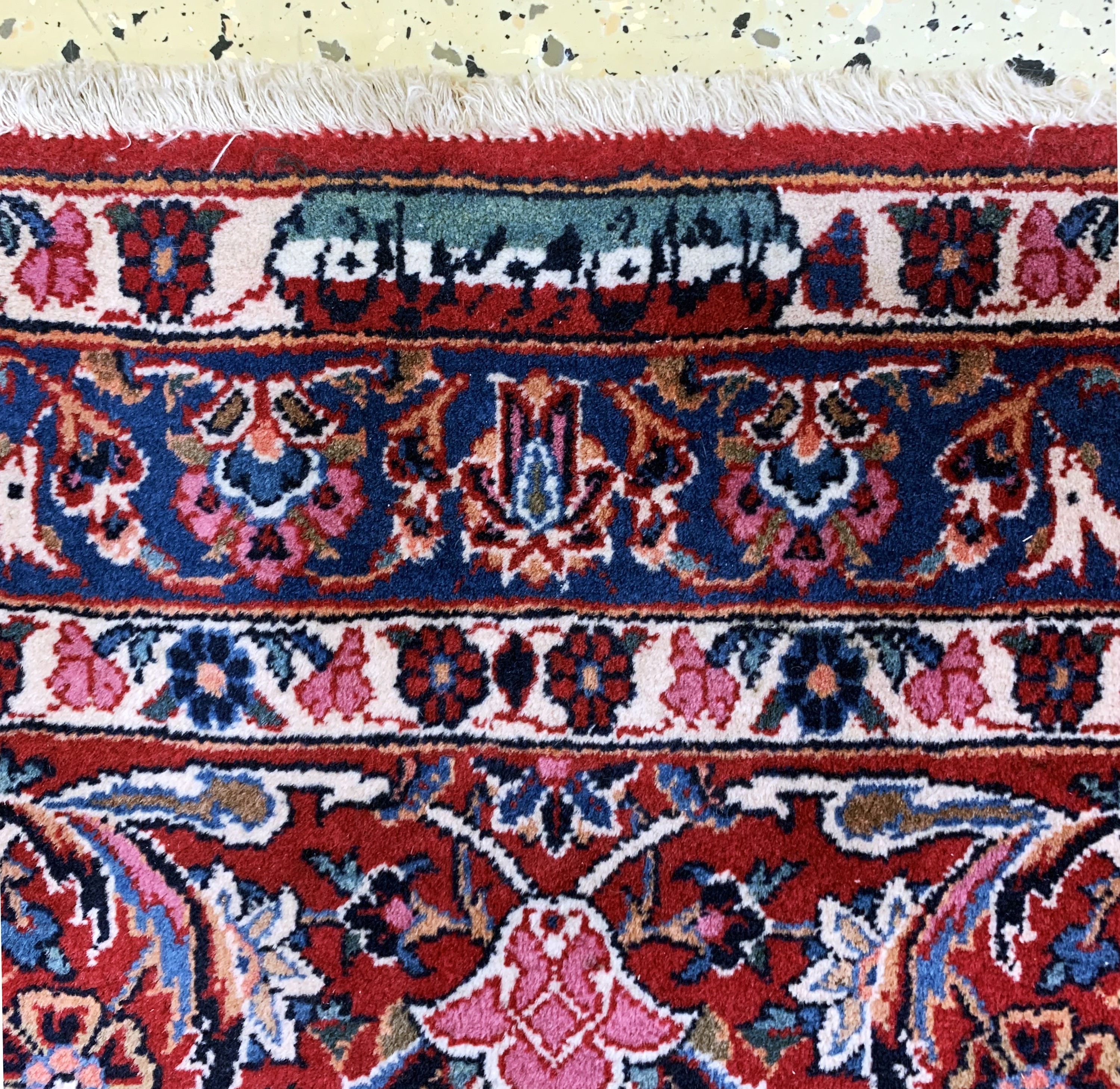 Detail k: Keschan alt fein Persien, signiert"Mousawian", Anfang 20.Jhd, Wolle auf Baumwolle, ca. 445 x 314 cm, EHZ: 2