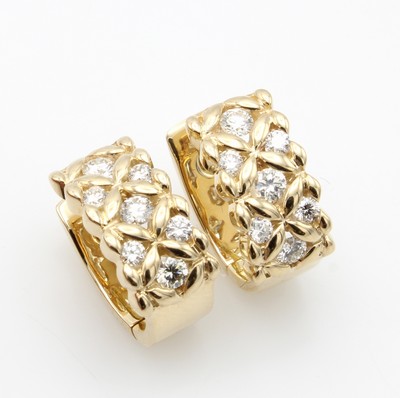 Image 26969740 - Paar Klappcreolen mit Brillanten, GG 585/000, 14 Brill. zus. ca. 0.80 ct Weiß/si ...