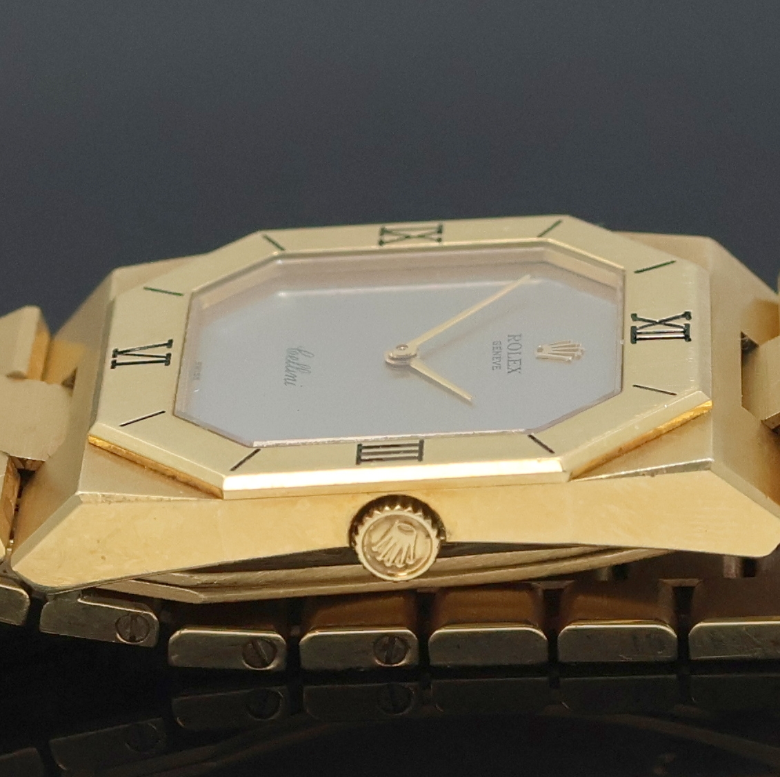 Detail c: ROLEX Herrenarmbanduhr Serie Cellini in GG 750/000 Referenz 4350, Handaufzug, Schweiz um 1990, 2-teil. Geh. inkl. integriertem Gliederband m. ...