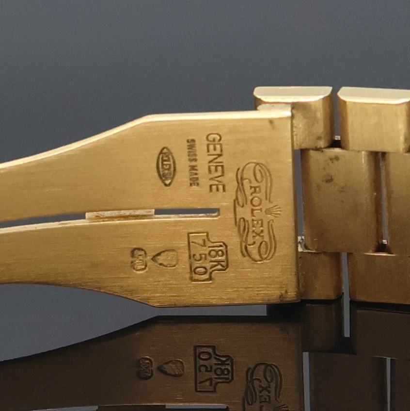 Detail d: ROLEX Herrenarmbanduhr Serie Cellini in GG 750/000 Referenz 4350, Handaufzug, Schweiz um 1990, 2-teil. Geh. inkl. integriertem Gliederband m. ...