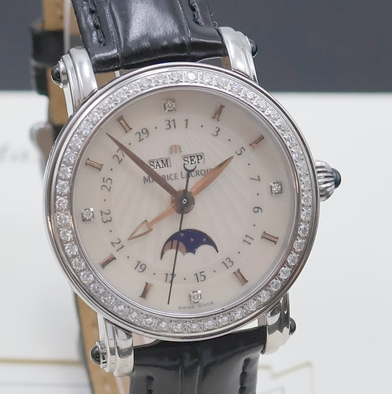 Detail b: MAURICE LACROIX Armbanduhr Phase de Lune aus der Masterpiece Collection Referenz MP 6066, Schweiz um 2010, Automatik, beids. vergl. Edelstahlgeh. ...