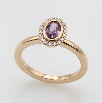 Image 26969807 - Ring mit Saphir und Brillanten, RG 750/000, ovaler pinkfarb. Saphir umgeben v. Brill. ...