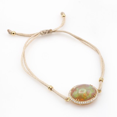 Image 26969836 - Stoffarmband mit Opal und Brillanten, RG 750/000, 2-rhg., beiges Stoffband, ovaler ...