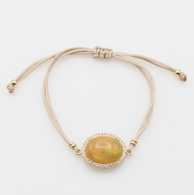 Image 26969851 - Stoffarmband mit Opal und Brillanten, RG 750/000, 2-rhg., beiges Stoffband, ovaler ...