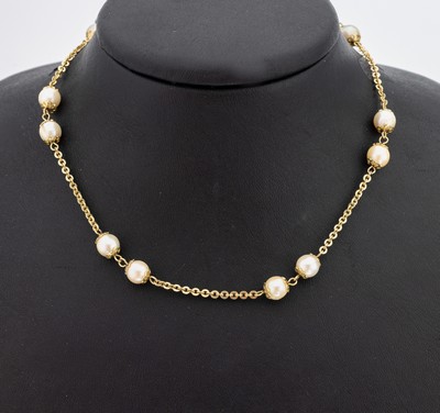 Image 26969860 - 14 kt Gold Perl-Collier, GG 585/000, 20 Zuchtperlen, D. ca. 6.5 mm, L. ca. 60 cm, ca. ...