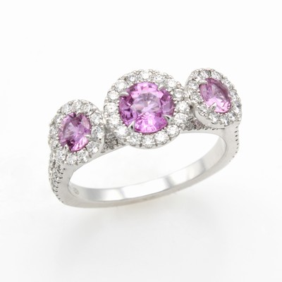 Image 26969868 - Ring mit Saphiren und Brillanten, WG 750/000, 3 pinkfarb. Saphire zus. ca. 1.29 ct von ...