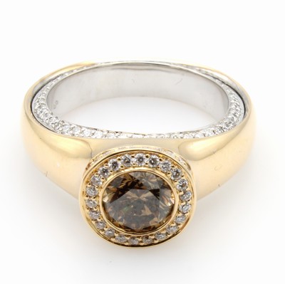 Image Ring mit Brillanten, RG/WG 750/000, runder Brill. in erhöhtem Ringkopf ca. 1.14 ct ...