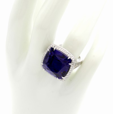 26969881c - Ausgefallener Ring mit Tansanit, Diamanten und Brillanten, WG 750/000, Tansanit ca. ...