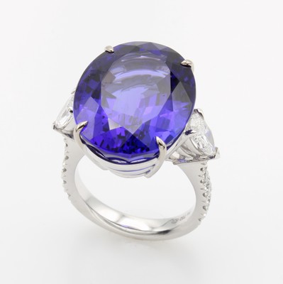 Image 26969883 - Ring mit Tansanit Diamanten und Brillanten, WG 750/000, 2 Diamanttropfen zus. ca. 1.0 ...