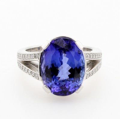 Image 26969887 - Ring mit Tansanit und Brillanten, WG 750/000, ovaler Tansanit ca. 8.73 ct, Brill. an 2- ...