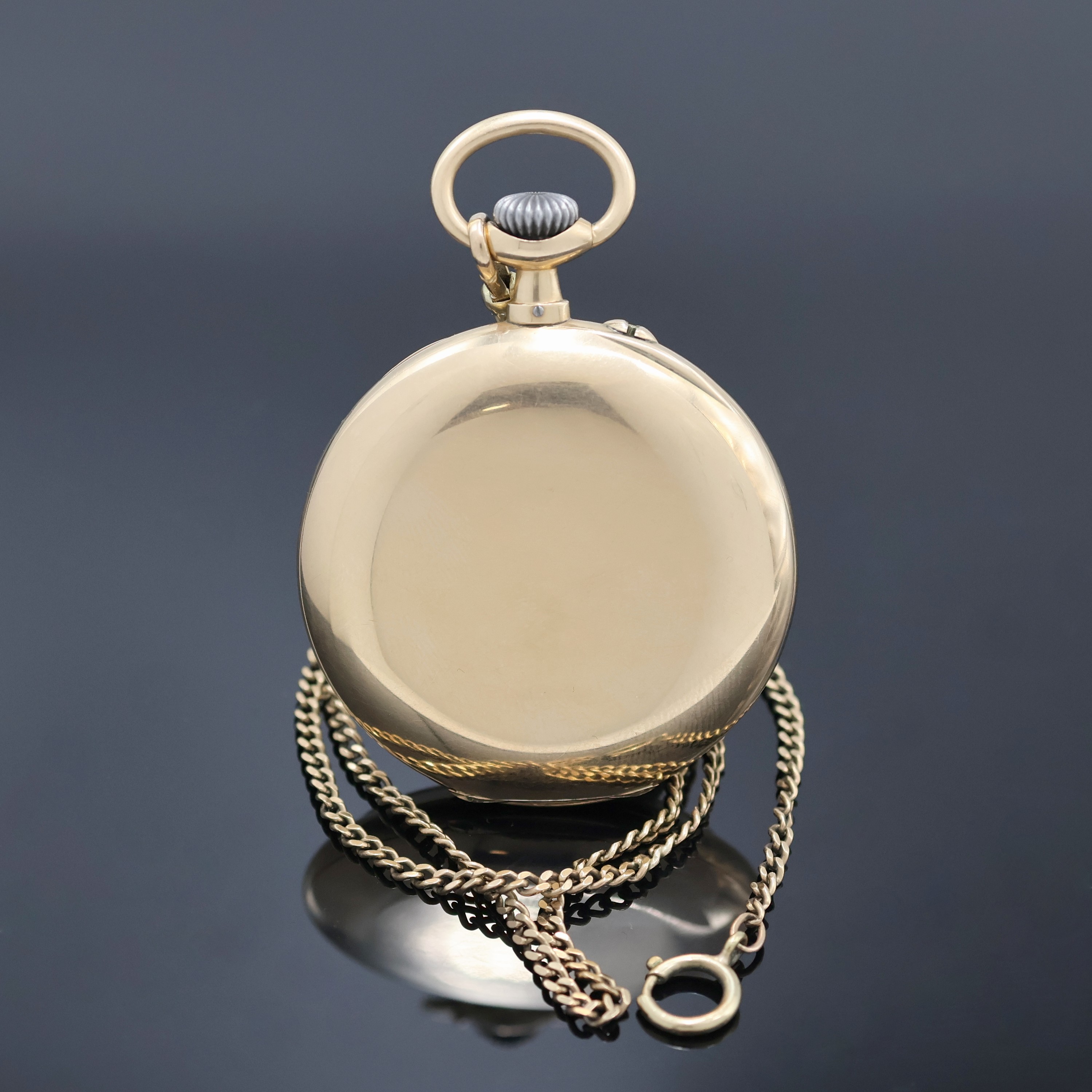 Detail a: IWC offene Herrentaschenuhr in Roségold 585/000 an Kette in GG 333/000, Schweiz um 1898, glattes Geh. dell., sign. Goldcuvette, gold. guill. ...