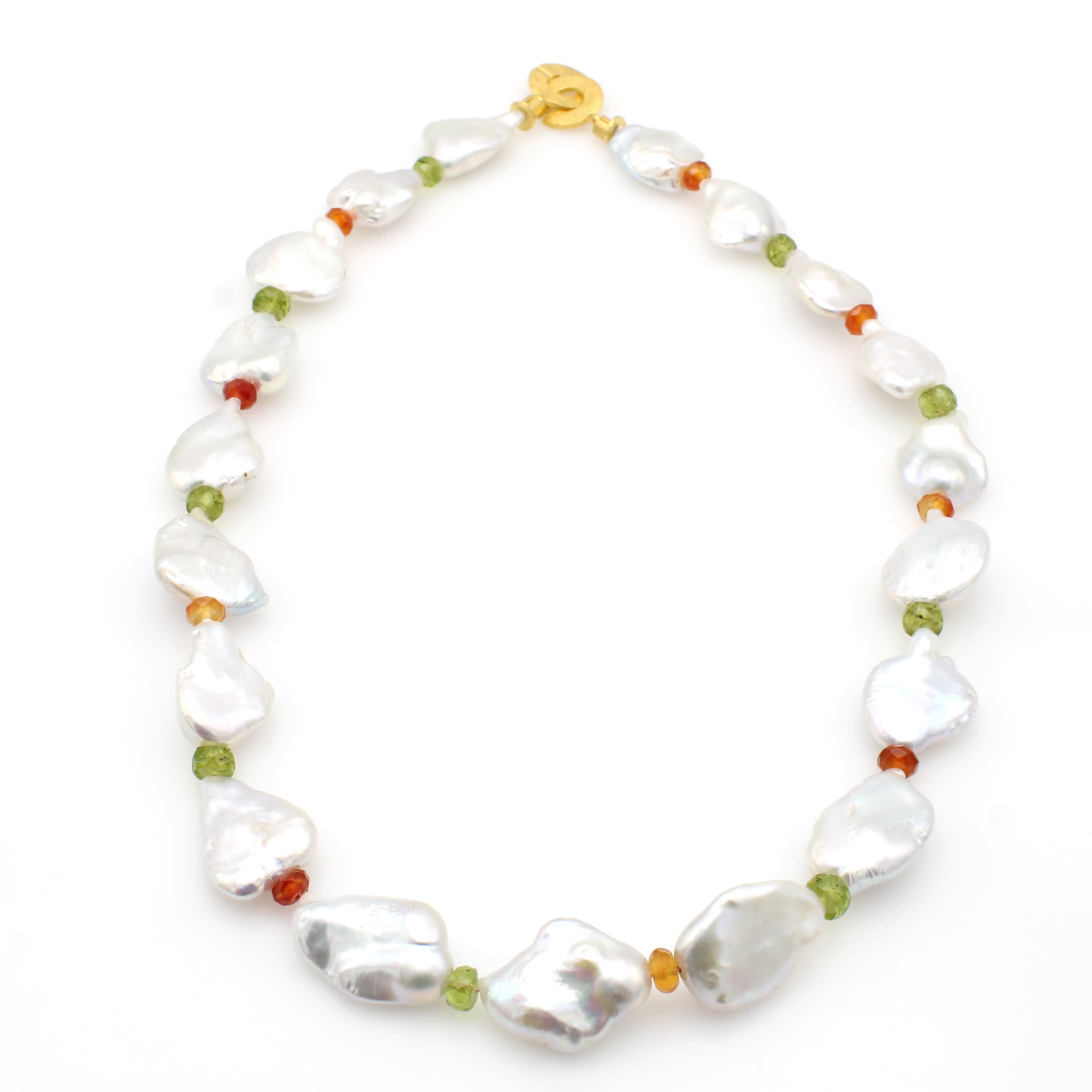 Image 26969989 - Süßwasserzuchtperlcollier mit Farbsteinen, Schließe 925er Silber verg., Peridots u. ...