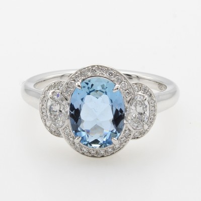 Image 26969931 - Ring mit Aquamarin, Diamanten und Brillanten, WG 750/000, 2 ovale Diam. zus. ca. 0.38 ...