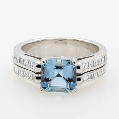Image 26969933 - Ring mit Aquamarin und Brillanten, WG 750/ 000, Aquamarin von guter Farbe ca. 1.46 ct u. ...