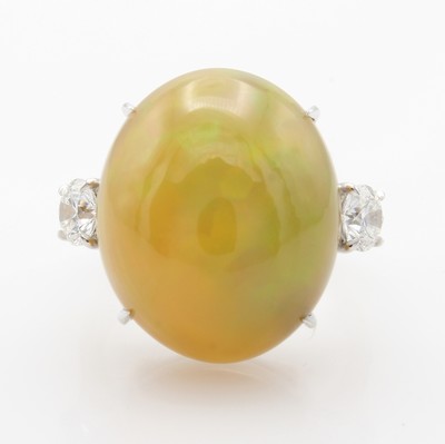 Image 26969936 - Ring mit Opal und Brillanten, WG 750/000, Opal ca. 12.30 ct, 2 Brill. zus. ca. 0.64 ct ...