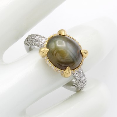 26969943a - Ring mit Chrysoberyll-Katzenauge und Brillan- ten, Platin u. GG 750/000, Chrysoberyll ...