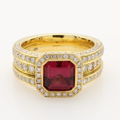 Image 26969951 - Massiver Ring mit Turmalin und Brillanten, GG 750/000, roter Turmalin von sehr guter ...