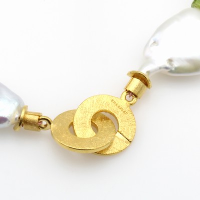 26969989a - Süßwasserzuchtperlcollier mit Farbsteinen, Schließe 925er Silber verg., ...