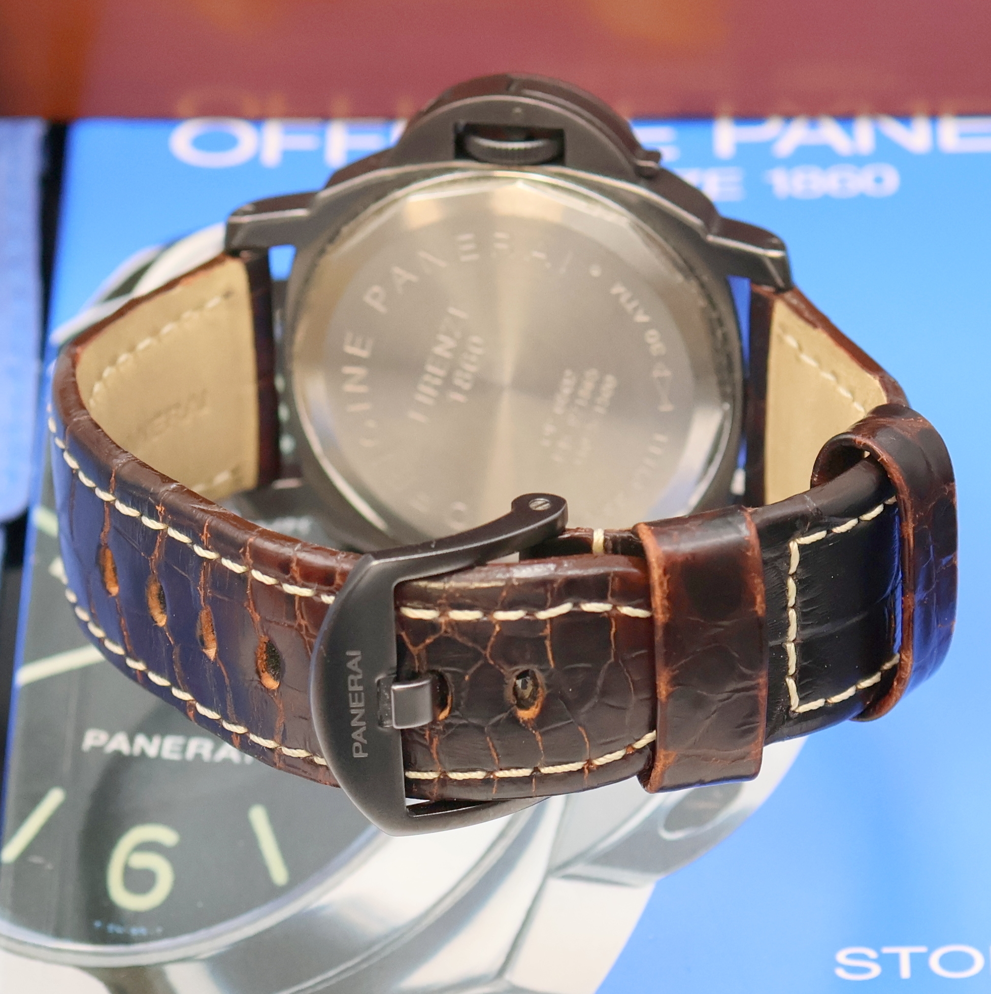 Detail c: PANERAI auf 1.500 Stück limitierte Herrenarmbanduhr Luminor Marina aus der Serie A Referenz PAM00004, Handaufzug, PVD-beschichtetes Edelstahlgeh. ...