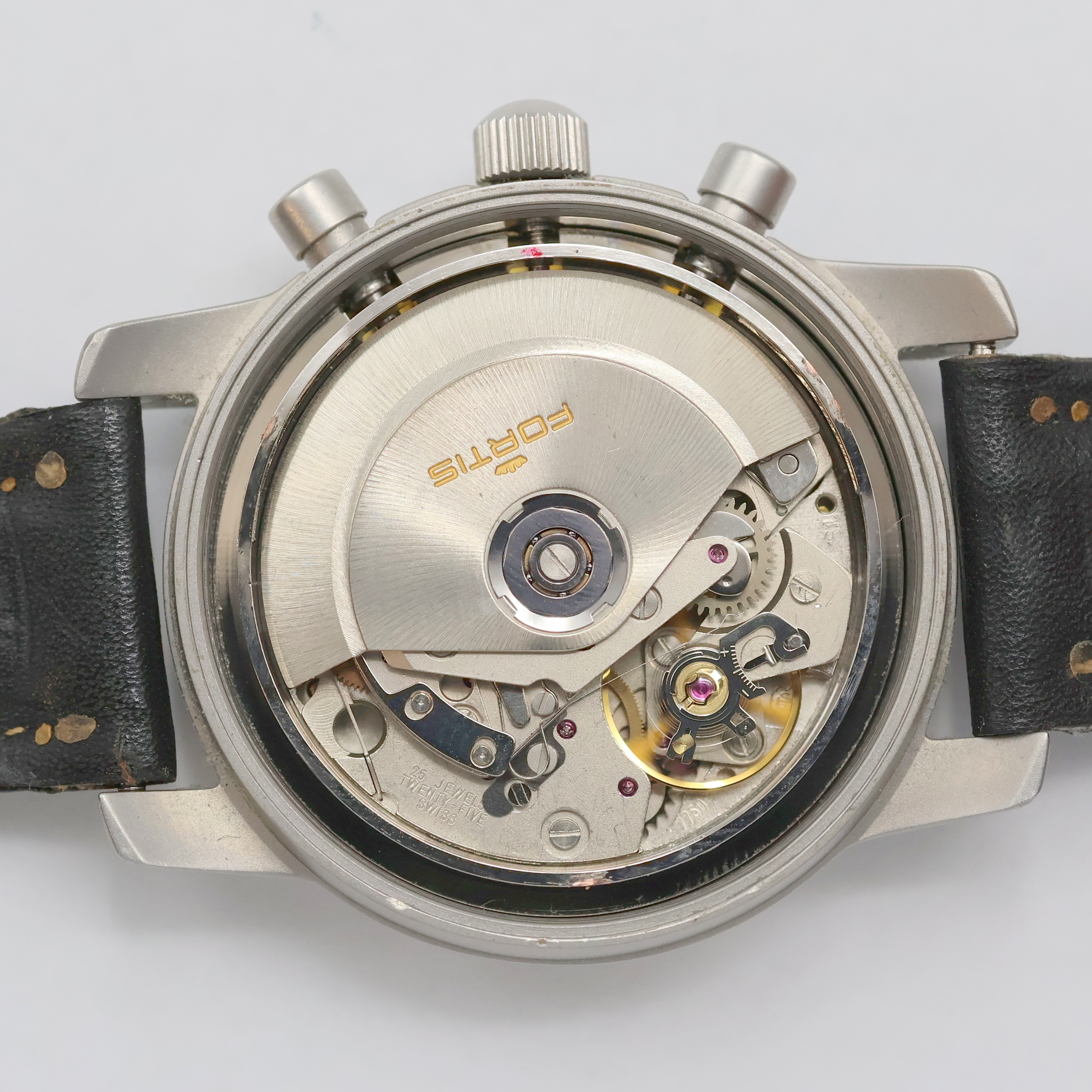 Detail g: FORTIS Armbandchronograph Referenz 597.10.141, Automatik, Edelstahlgeh., Boden verschr., Lederband (zu ers.) m. orig. Dornschl., schwarzes Zifferbl. ...