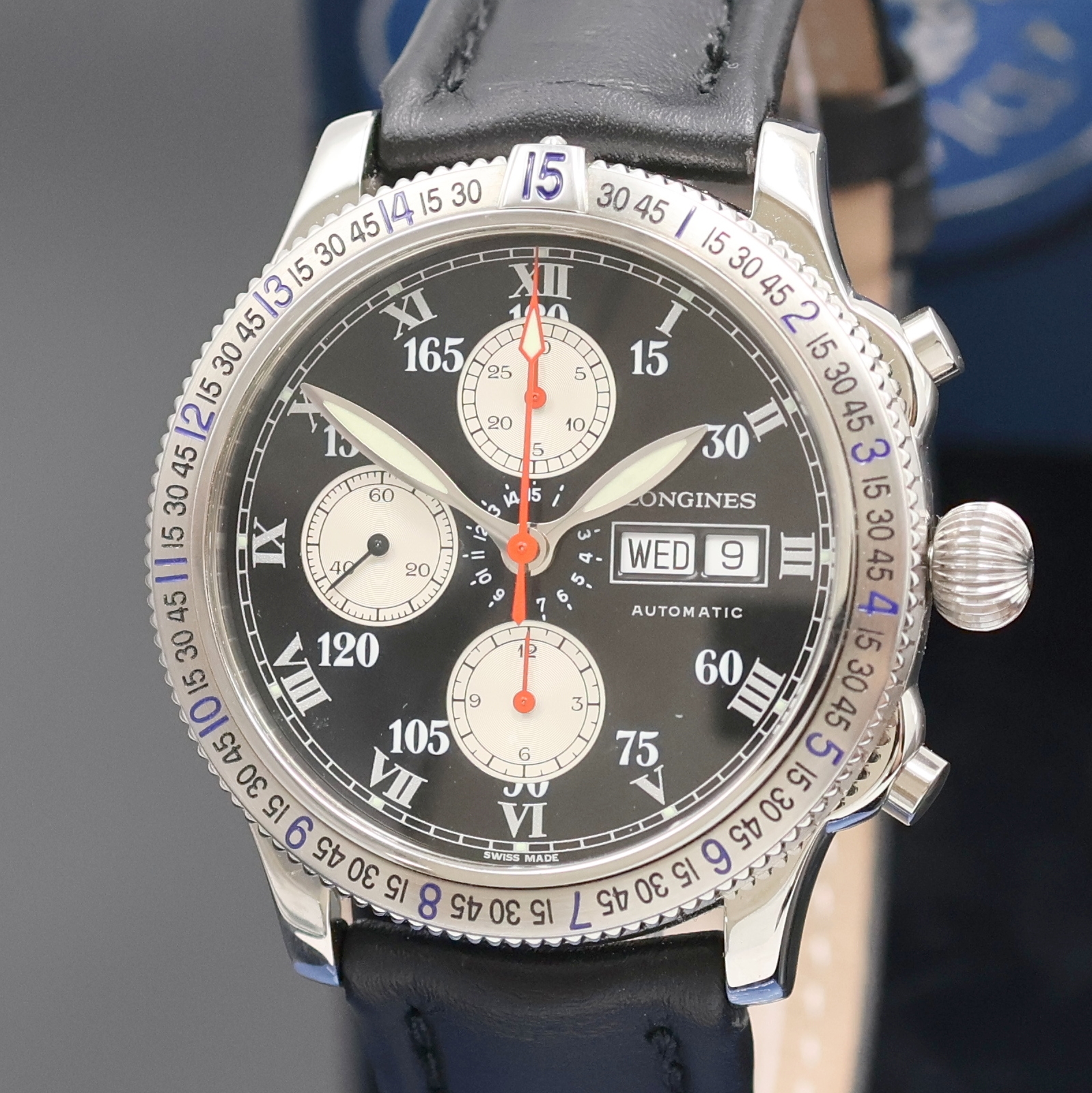 Detail a: LONGINES Armbandchronograph Special Series designed by Charles A. Lindbergh Referenz L2.618.4, Automatik, beids. vergl. Edelstahlgeh. inkl. orig. ...