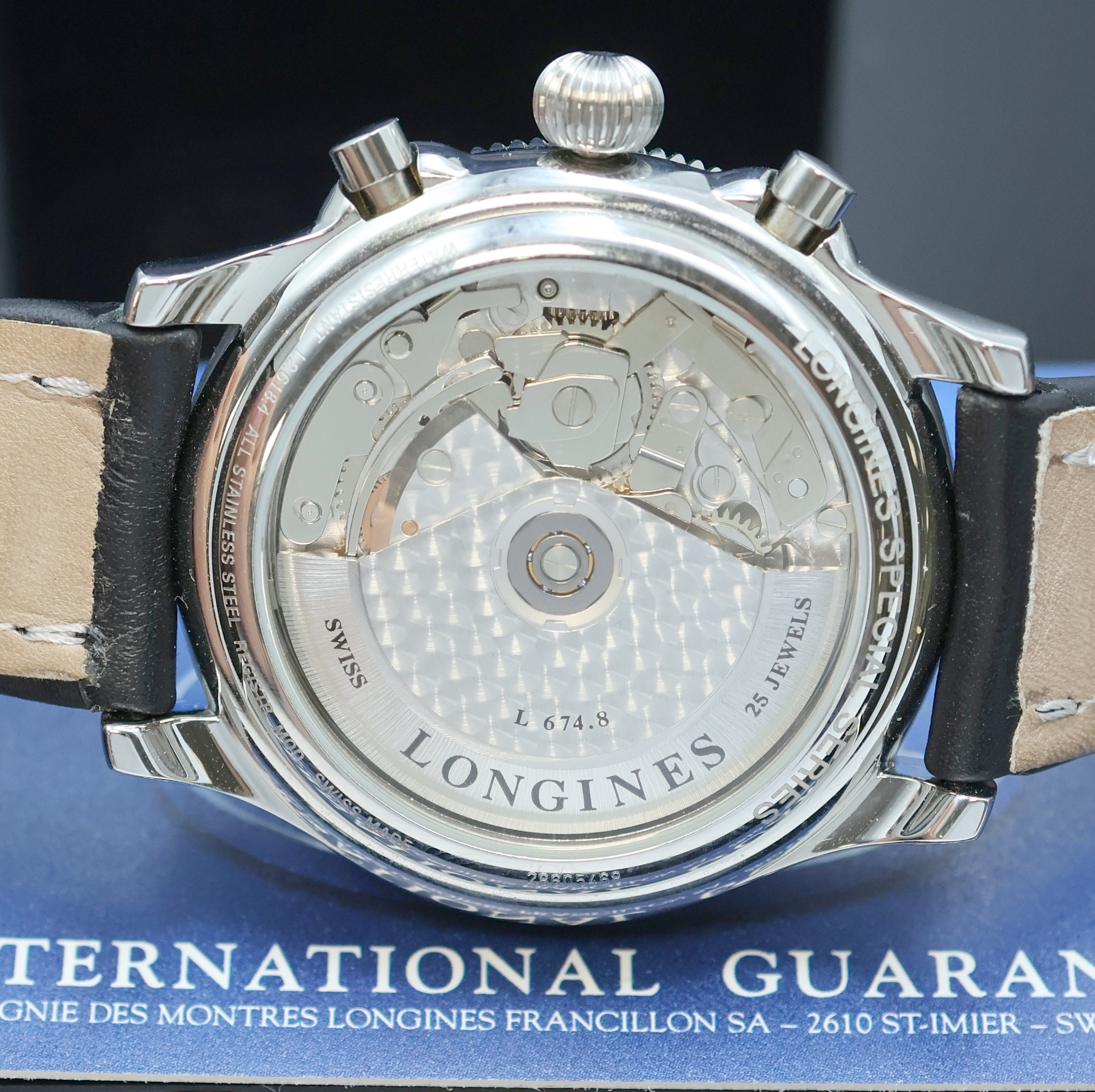 Detail e: LONGINES Armbandchronograph Special Series designed by Charles A. Lindbergh Referenz L2.618.4, Automatik, beids. vergl. Edelstahlgeh. inkl. orig. ...