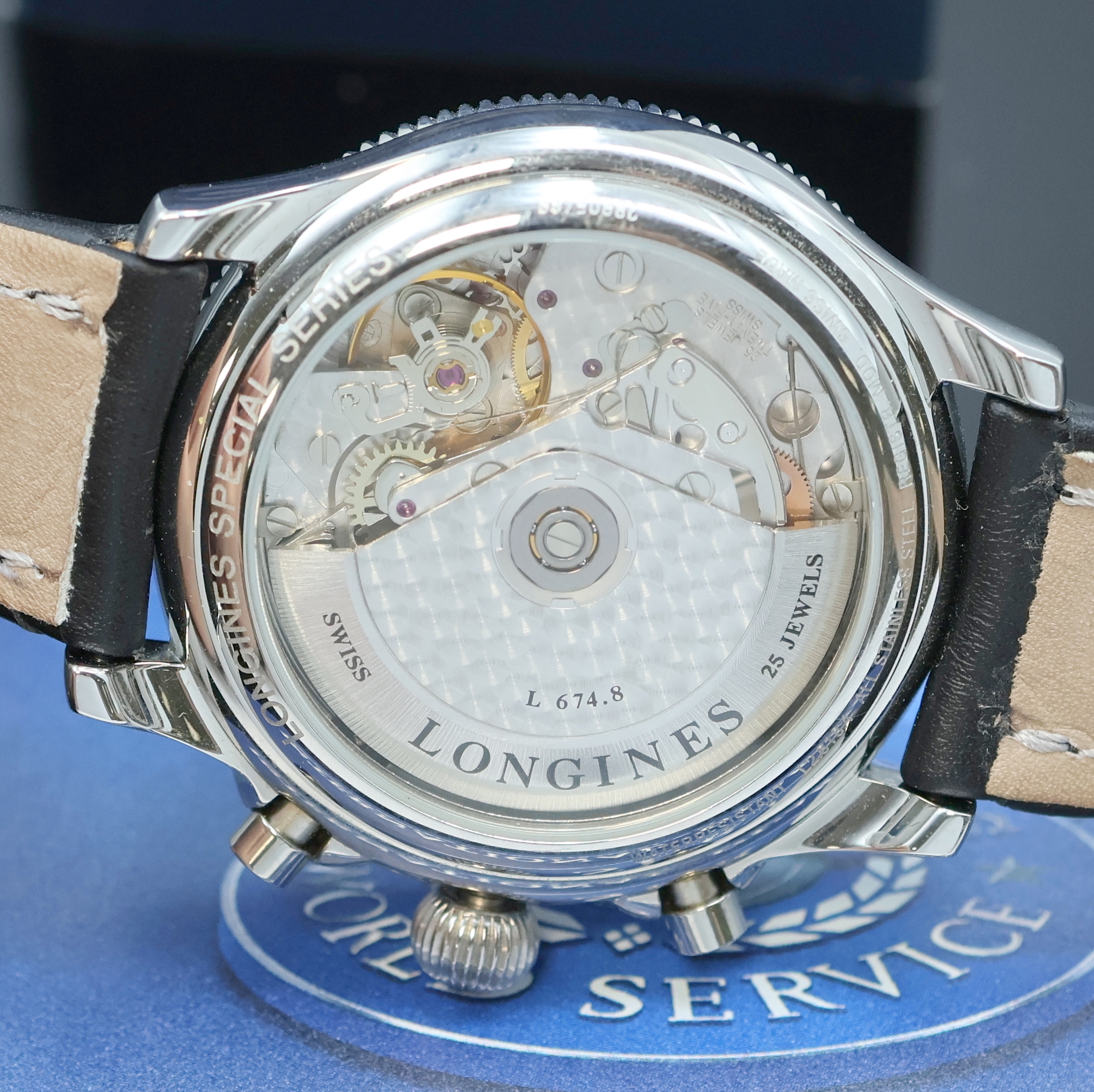 Detail f: LONGINES Armbandchronograph Special Series designed by Charles A. Lindbergh Referenz L2.618.4, Automatik, beids. vergl. Edelstahlgeh. inkl. orig. ...