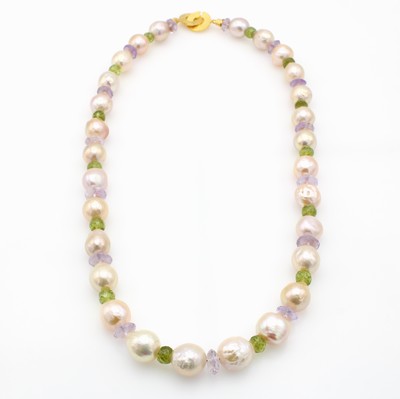 Image Süßwasserzuchtperlenkette mit Amethysten und Peridots, Schließe 925er ...