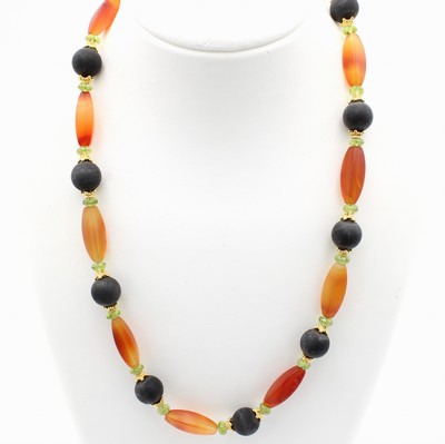 Image Kette mit Karneolen, Onyxen und Peridots, Schließe u. Zwischenteile 925er Silber ...