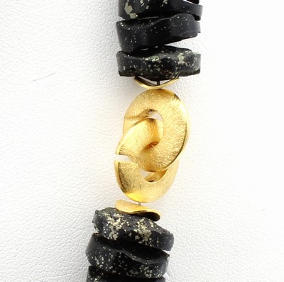 26970016a - Kette mit Mergel und Pyriten, Schließe u. Zwischenteile 925er Silber verg., L. ca. ...