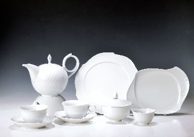 Image Kaffeeservice, Meissen, Modell Wellenspiel, Weißporzellan, Reliefzier, 6 Teetassen ...