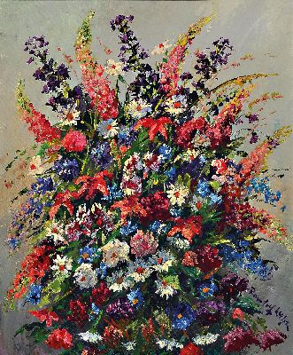 Image 26970308 - Randolf Wehn, 1911-1990 München, Üppiges Blumenstillleben, Öl/Lwd, rechts ...