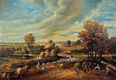 Image 26970309 - Randolf Wehn, 1911-1990 München, Landschaft mit von Menschen und Tieren belebter ...