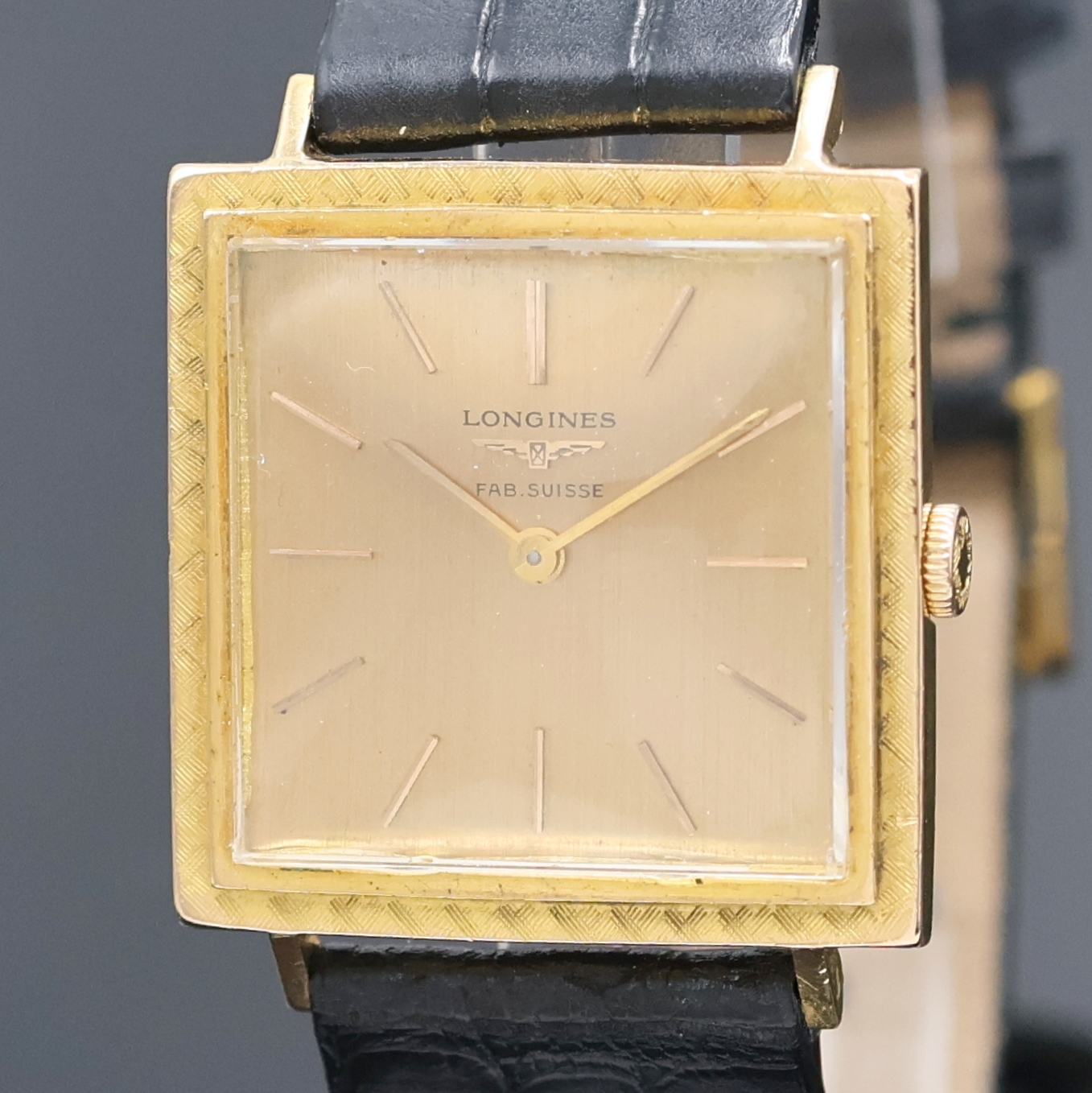 Detail a: LONGINES quadratische Armbanduhr in RG 750/000 für den französischen Markt, Schweiz/ Frankreich um 1964, 2-teil. Geh., Boden aufgedr., orig. Krone, ...