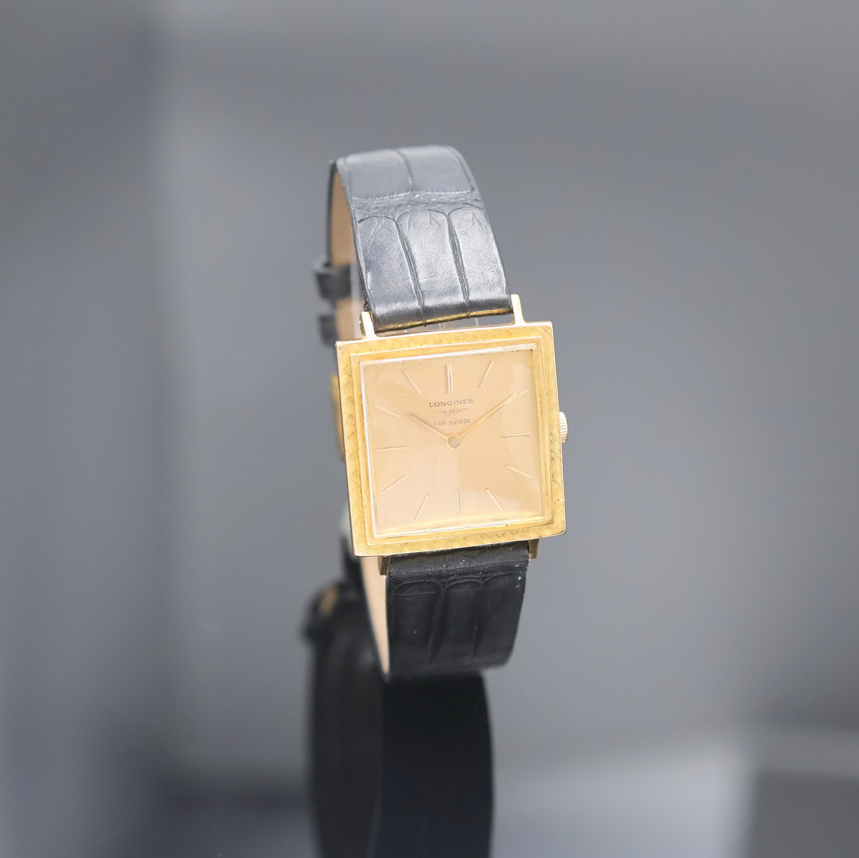 Detail b: LONGINES quadratische Armbanduhr in RG 750/000 für den französischen Markt, Schweiz/ Frankreich um 1964, 2-teil. Geh., Boden aufgedr., orig. Krone, ...