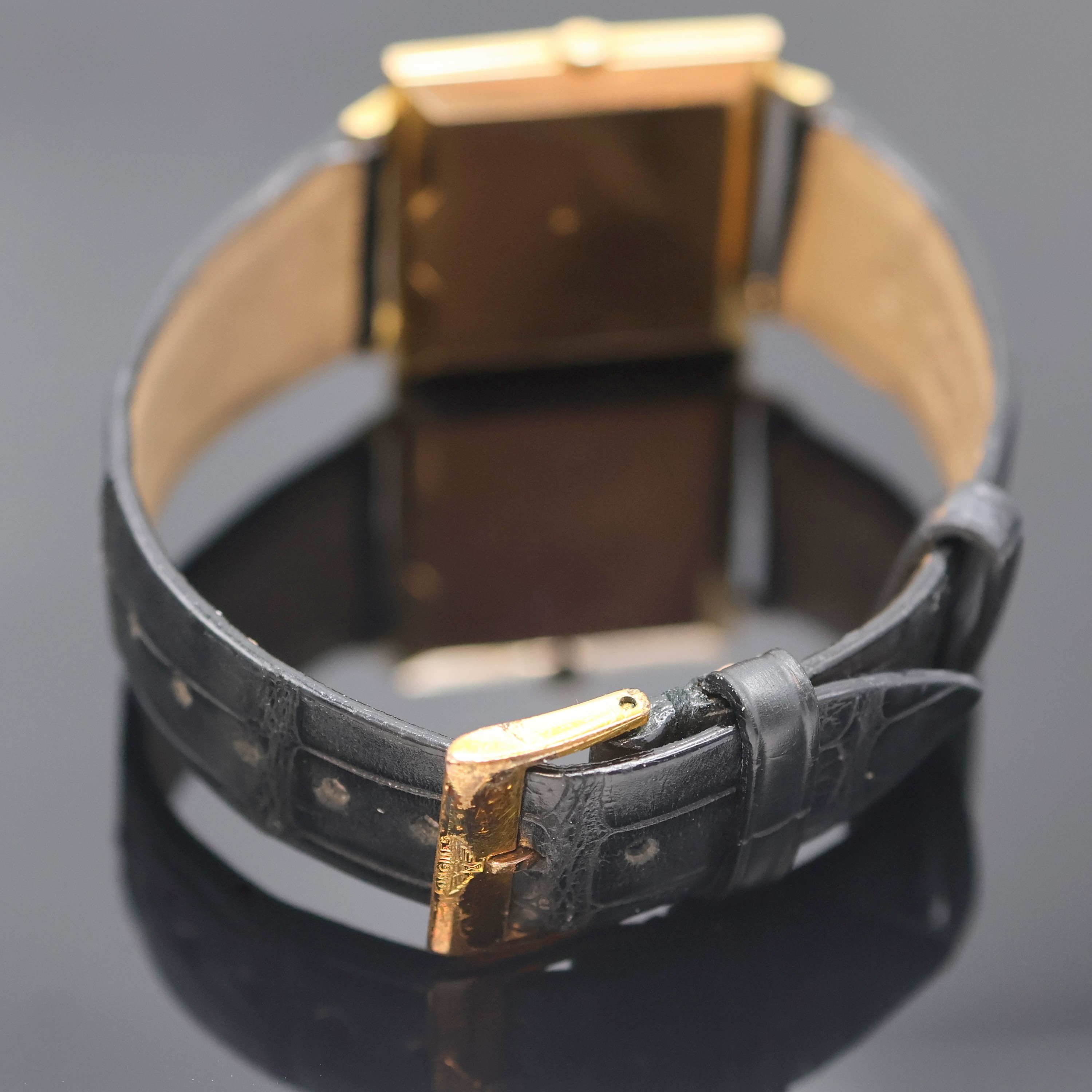 Detail d: LONGINES quadratische Armbanduhr in RG 750/000 für den französischen Markt, Schweiz/ Frankreich um 1964, 2-teil. Geh., Boden aufgedr., orig. Krone, ...