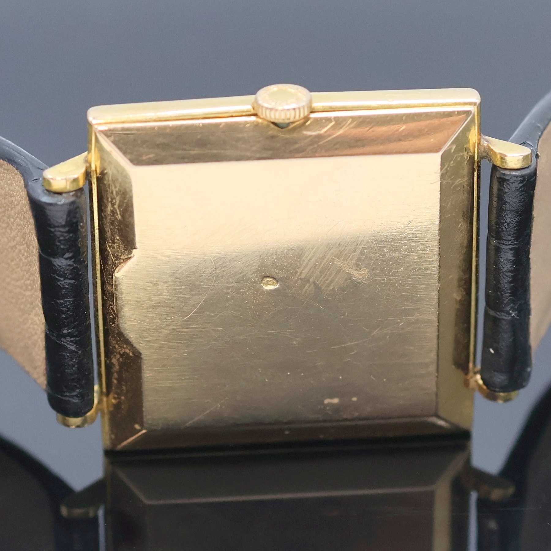 Detail f: LONGINES quadratische Armbanduhr in RG 750/000 für den französischen Markt, Schweiz/ Frankreich um 1964, 2-teil. Geh., Boden aufgedr., orig. Krone, ...